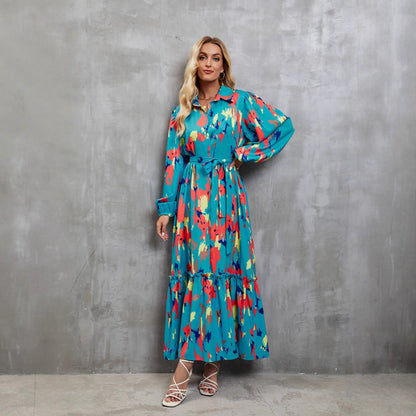 Damen Maxi-Kleid Langarm Floralmuster Eveloria