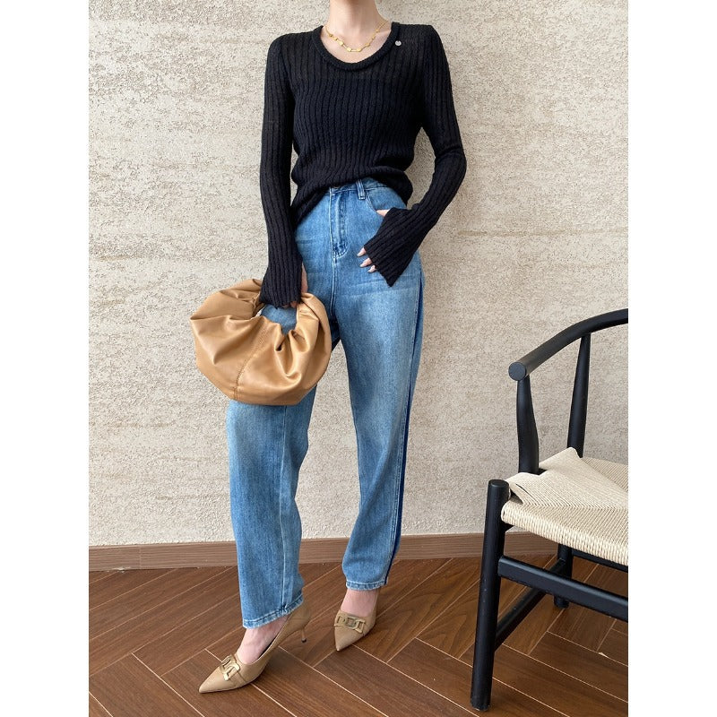 Damen Langarmoberteil Raffiniertes Design Cut-Outs
