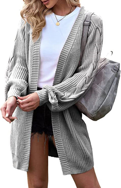 Damen Strickjacke Zopfmuster Lässiger Schnitt Eveloria
