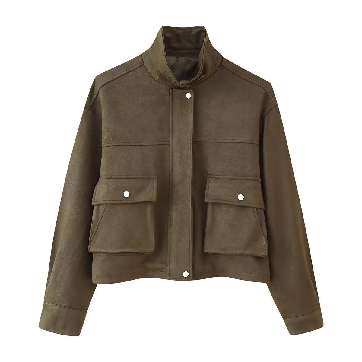 Damen Utility-Jacke Doppelbrusttaschen Reißverschluss Eveloria