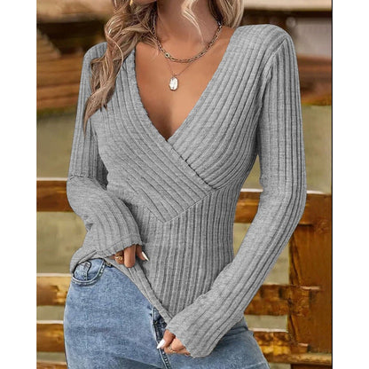 Damen Pullover V-Ausschnitt Figurbetonend Eveloria