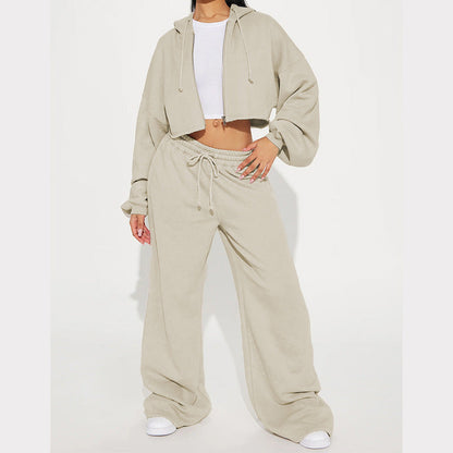 Damen Fleece Crop Set Weite Hose Eveloria