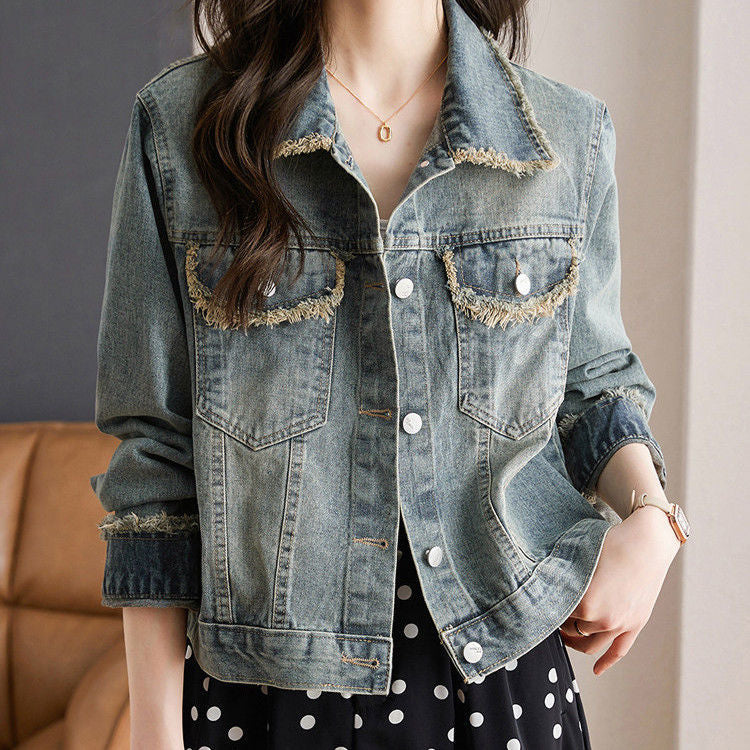 Damen Denimjacke Lässig Mit Fransen Blau - Eveloria