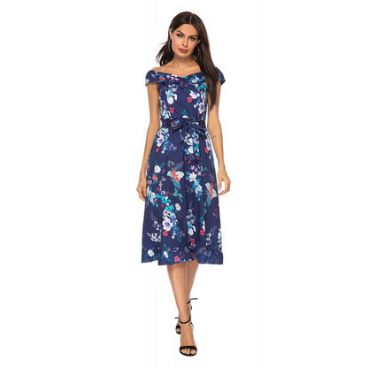 Damen Midikleid Blumendesign Tailliert Rüschen Schwarz - Eveloria