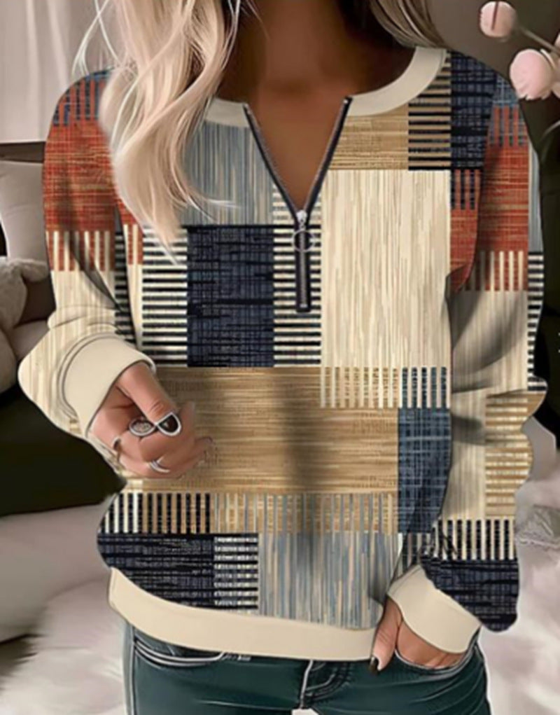 Damen Sweatshirt Geometrisches Design Hochgeschlossener