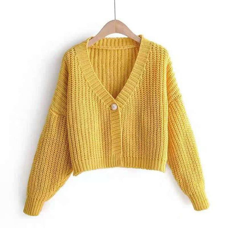 Damen Grobstrick Cardigan Lockerer V-Ausschnitt Beige Eveloria
