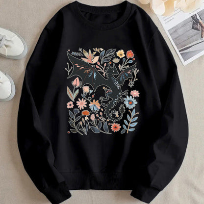 Damen Sweatshirt Drachen Blumenmotiv Eveloria