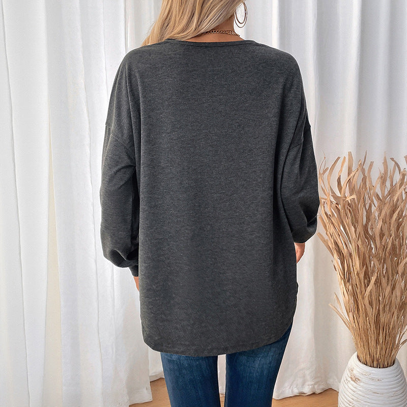Damen Langarmshirt Rundhals Baumwolle Beige