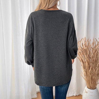 Damen Langarmshirt Rundhals Baumwolle Beige