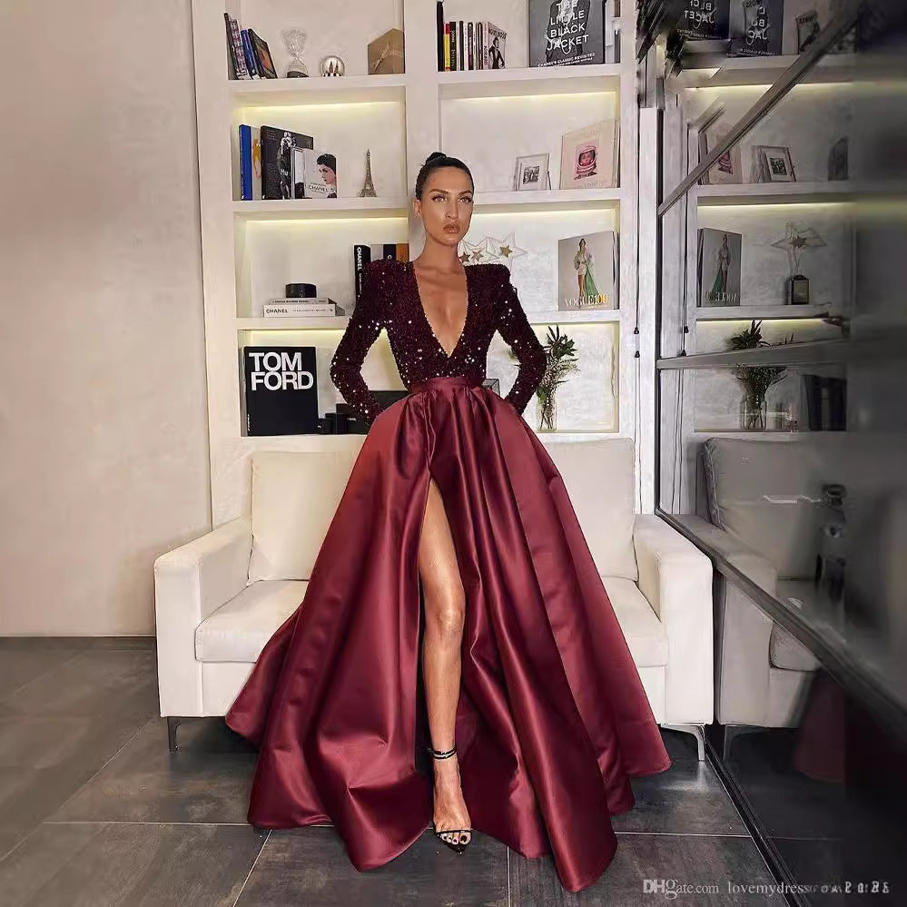 Damen Abendkleid tiefes V mit Glanzakzenten Eveloria - Eveloria
