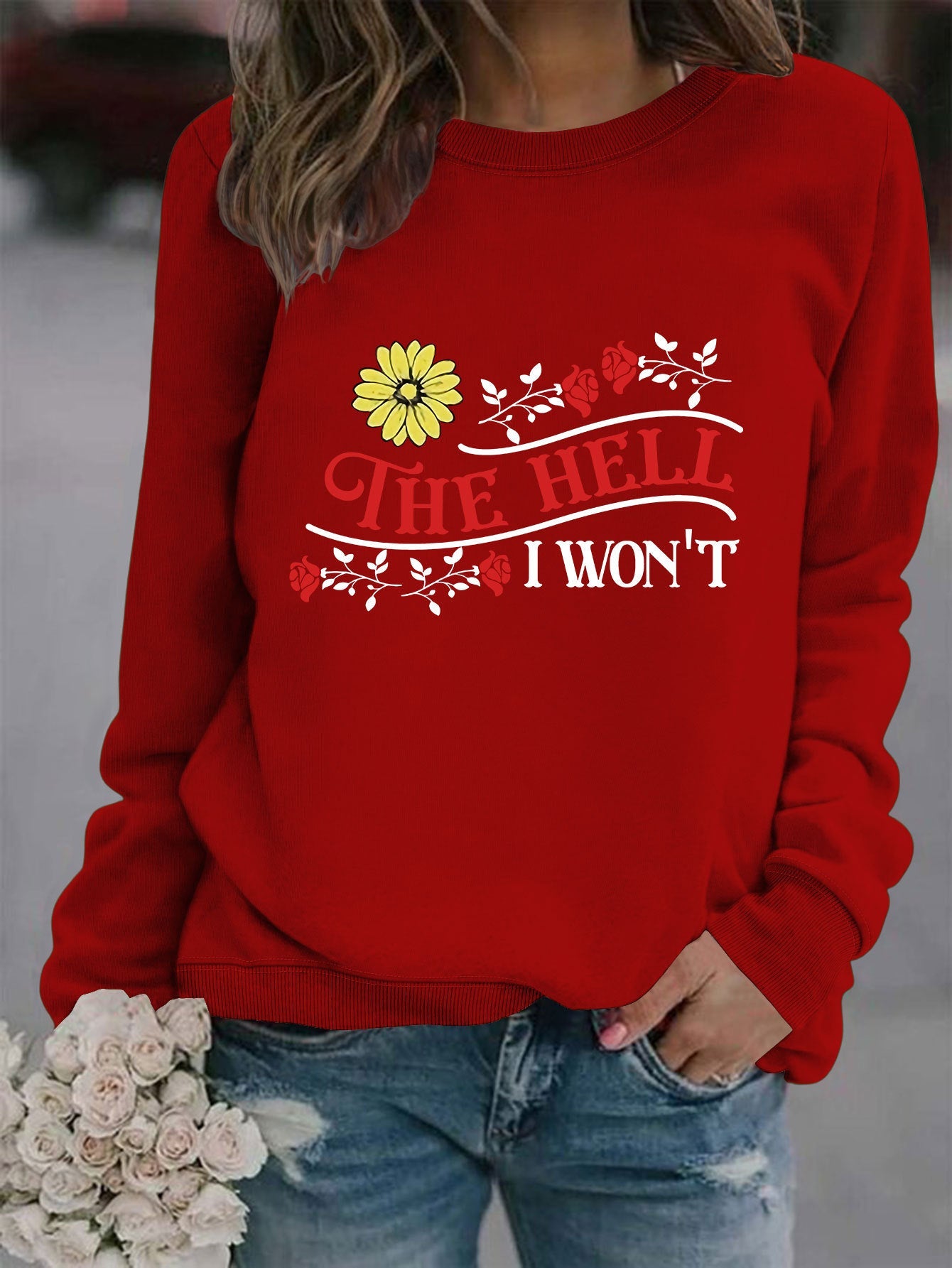 Damen Sweatshirt Verspieltes Motiv Bequem Grün Eveloria