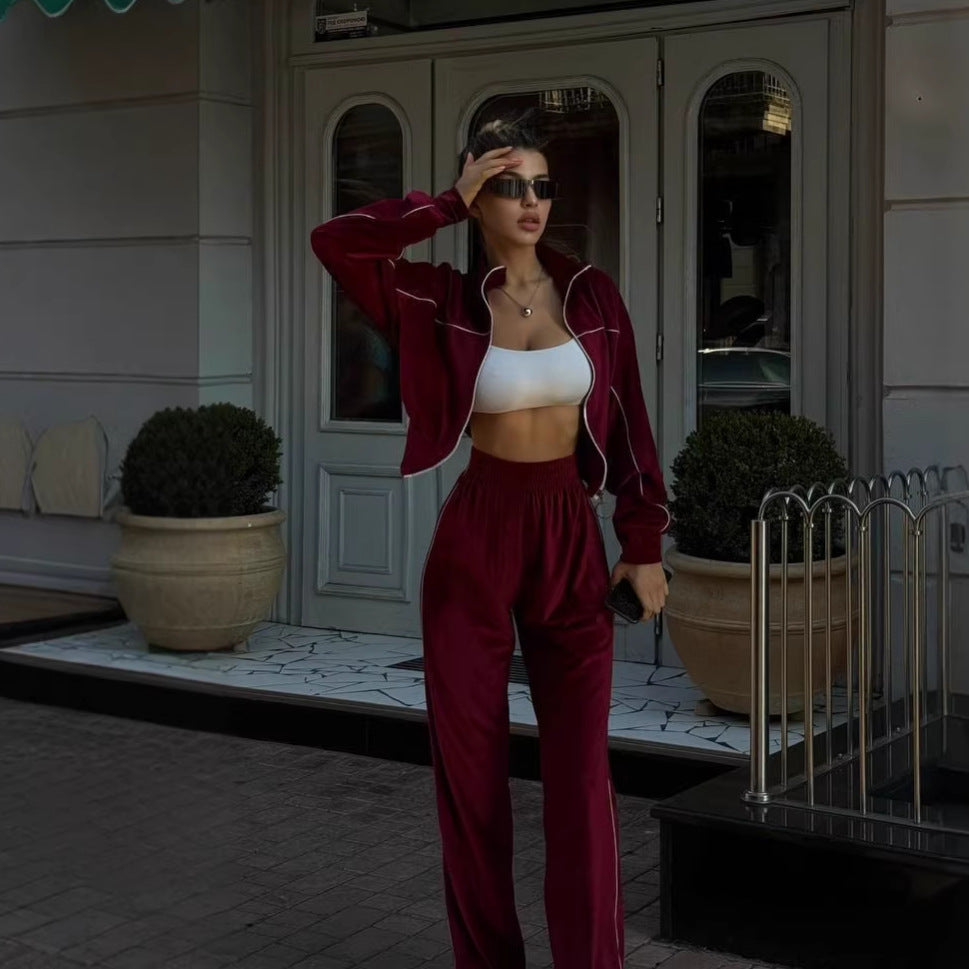 Damen Fleecejacke und Hose Set Eveloria Modisch Lässig
