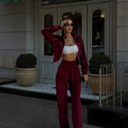 Damen Fleecejacke und Hose Set Eveloria Modisch Lässig