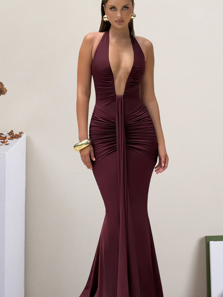 Damen Wickelkleid mit V-Ausschnitt und fließendem Rock Eveloria
