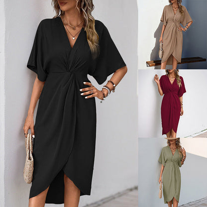 Damen Midi Wickelkleid Blütenraffung Elegantes Design - Eveloria