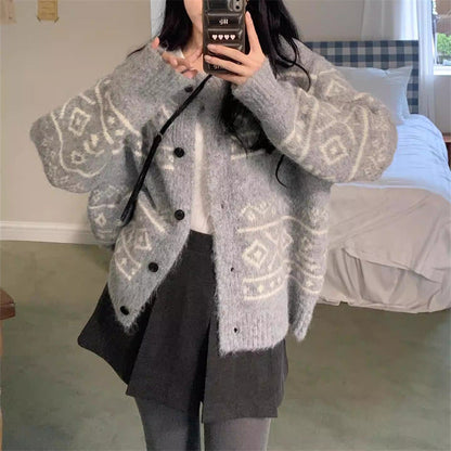 Damen Strickjacke Gemustert Weich Knopfverschluss Eveloria