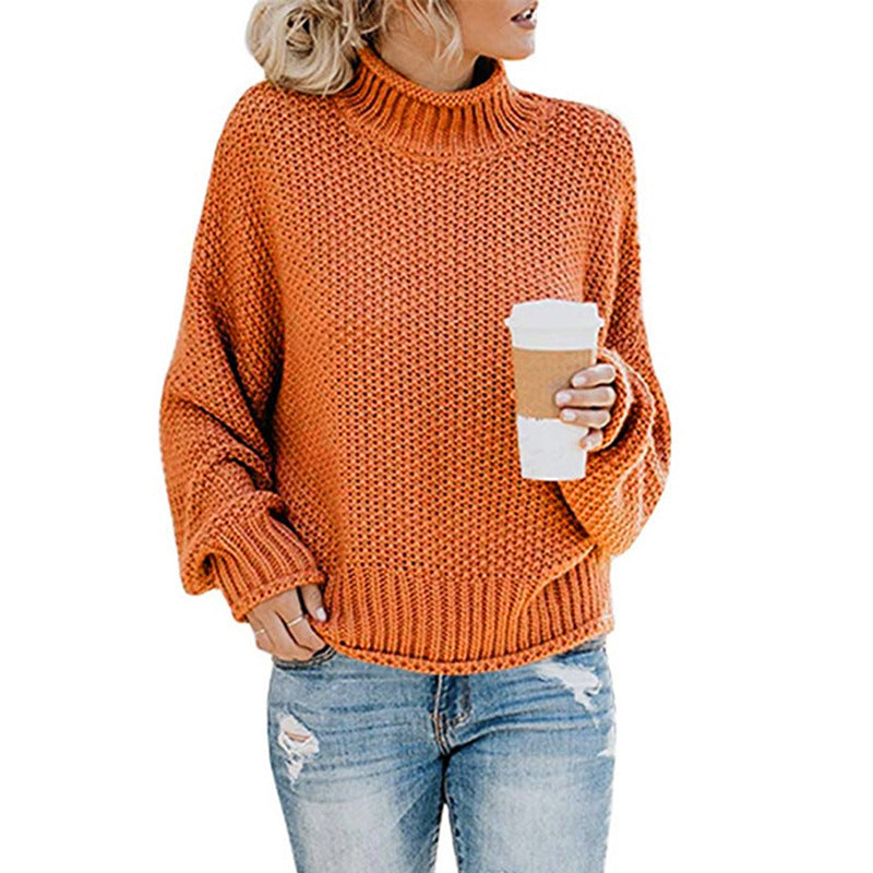 Damen Rollkragenpullover Grobgestrickt Lässiger Schnitt