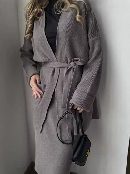 Damen Bleistiftkleid mit Blazerjacke und Taschen Schwarz Eveloria - Eveloria