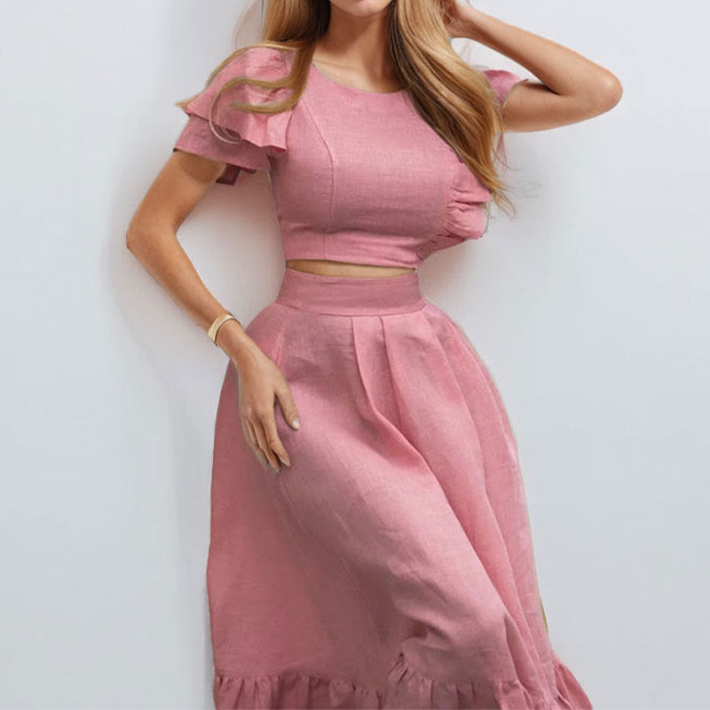 Damen Sage-Set Rüschensäume Eveloria Elegant