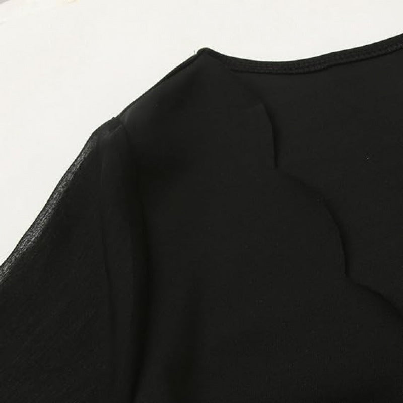 Damen Kleid mit transparenten Ärmeln V-Ausschnitt Eveloria