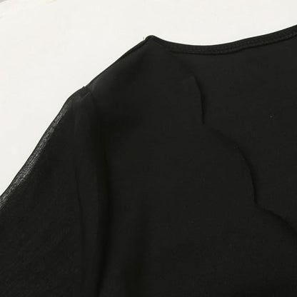 Damen Kleid mit transparenten Ärmeln V-Ausschnitt Eveloria