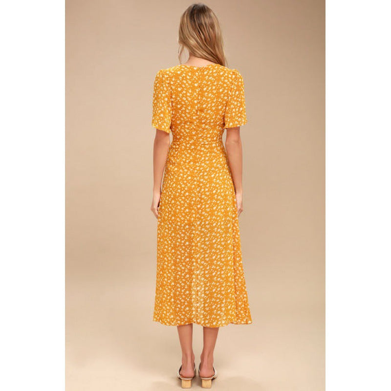 Damen Maxikleid Floralmuster Lässiger Knopfverschluss
