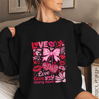 Damen Sweatshirt Voluminöse Ärmel Kirschmotiv Rosa - Eveloria