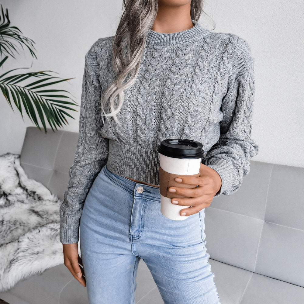 Damen Strickpullover Kuschelig Zopfmuster Tailliert Anthrazit Eveloria