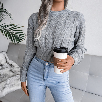 Damen Strickpullover Kuschelig Zopfmuster Tailliert Anthrazit Eveloria