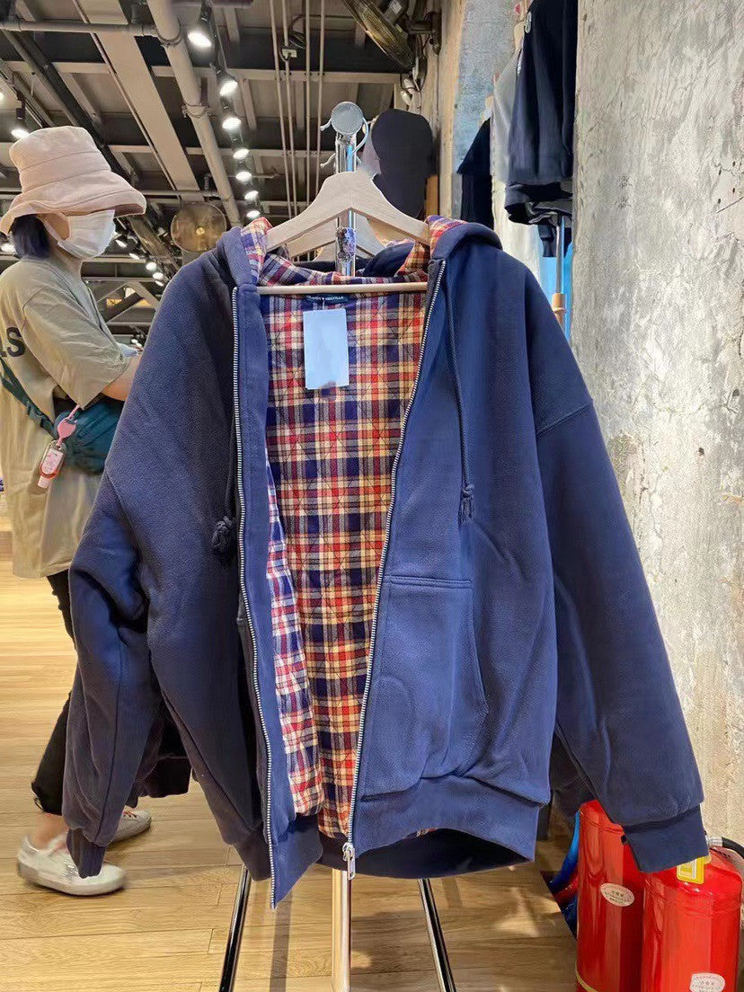 Damen Kapuzenjacke Kariertes Innenfutter