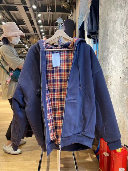 Damen Kapuzenjacke Kariertes Innenfutter