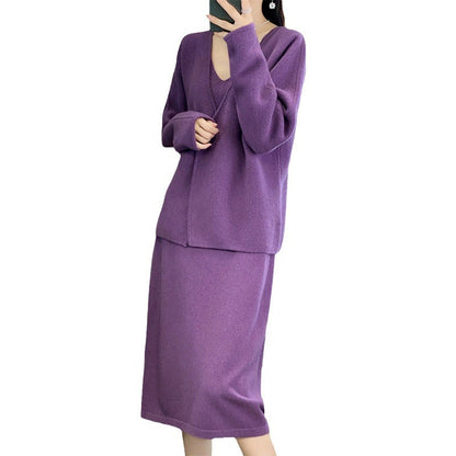 Damen Strickensemble V-Ausschnitt Asymmetrisch Eveloria