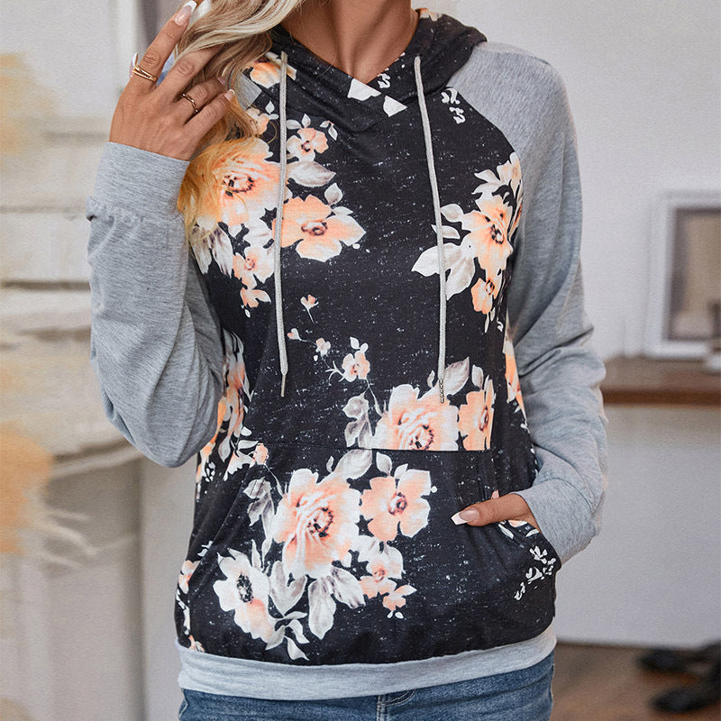 Damen Kapuzenpullover Floralmuster Lässig Grün Eveloria - Eveloria