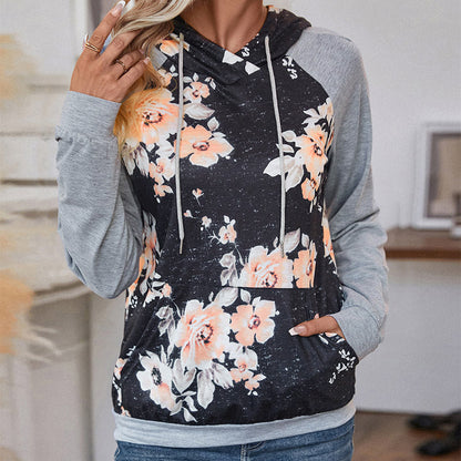 Damen Kapuzenpullover Floralmuster Lässig Grün Eveloria - Eveloria