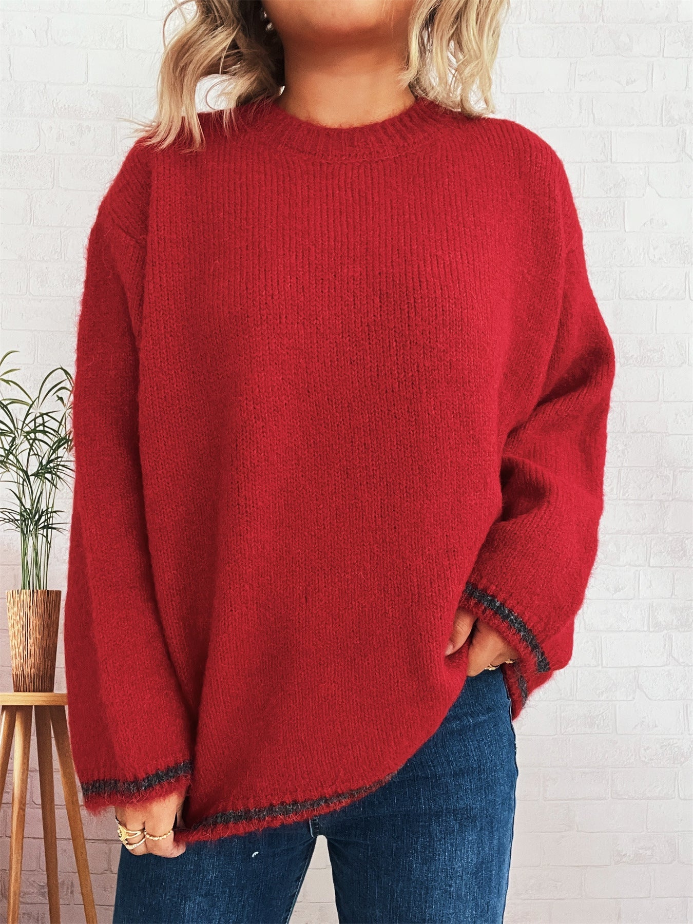 Damen Strickpullover Weich Lässig Beige
