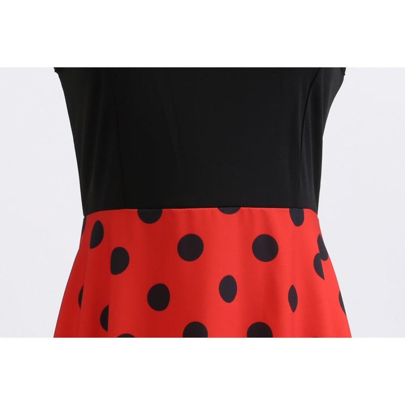 Damen A-Linien Kleid mit Punkten und Taillengürtel