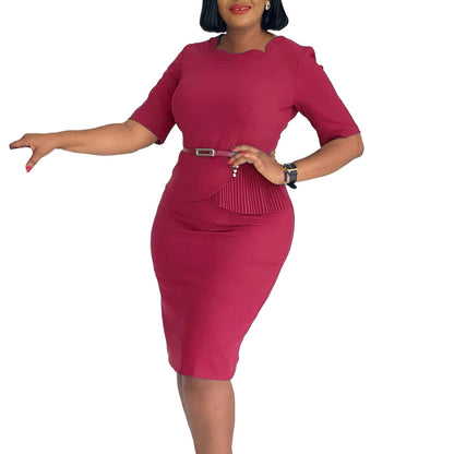 Damen Midi-Kleid Drapierung Vorderseite Abnehmbarer Gürtel Eveloria