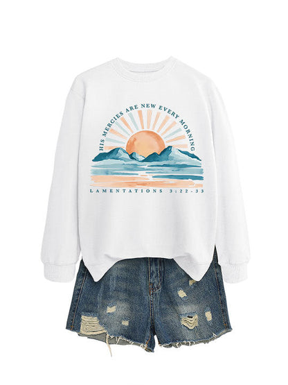 Damen Sweatshirt Lässiger Schnitt Sonnenaufgangsdesign Grau