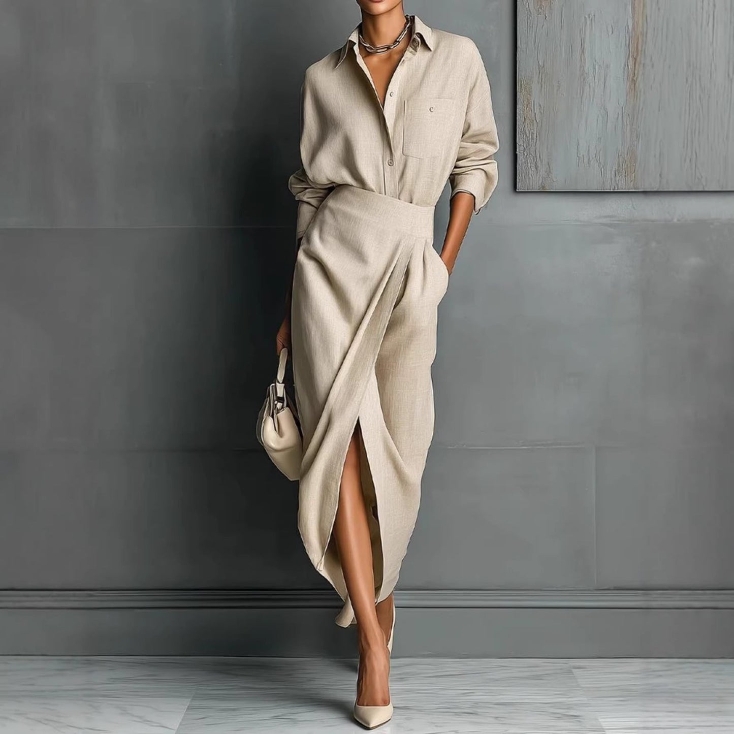 Damen Maxikleid Asymmetrisch Falten Elegant - Eveloria