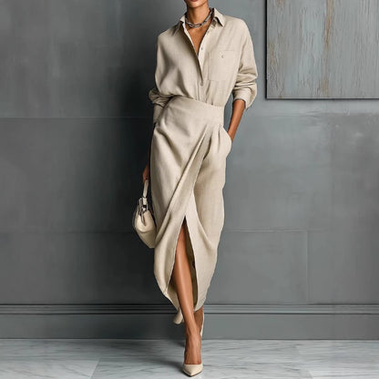 Damen Maxikleid Asymmetrisch Falten Elegant - Eveloria