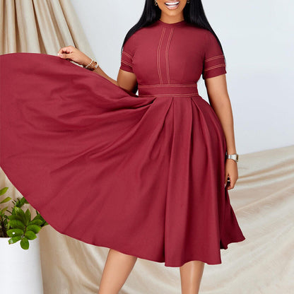 Damen Midikleid Tailliert Schwingender Rock Eveloria
