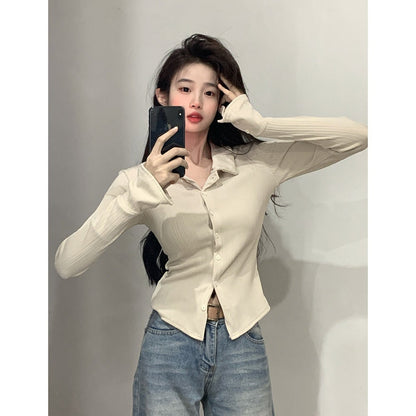 Damen Langarmshirt Volantärmel Modisch Blümchenweiß