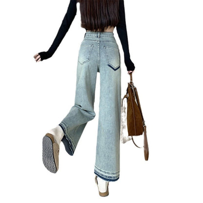 Damen Weite Denim-Hosen Hochbund Eveloria