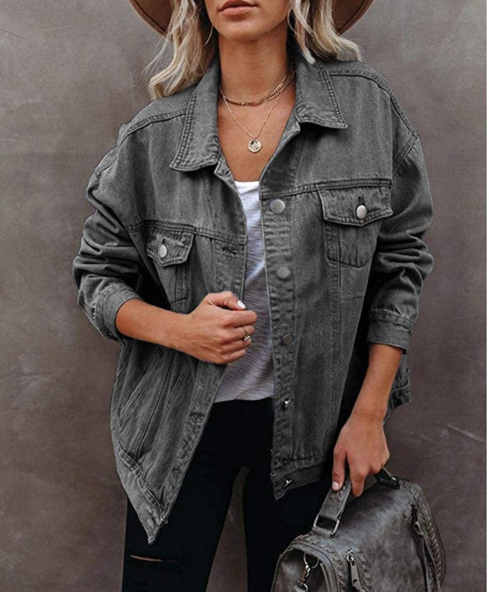 Damen Oversized Denimjacke mit Brusttaschen Blau