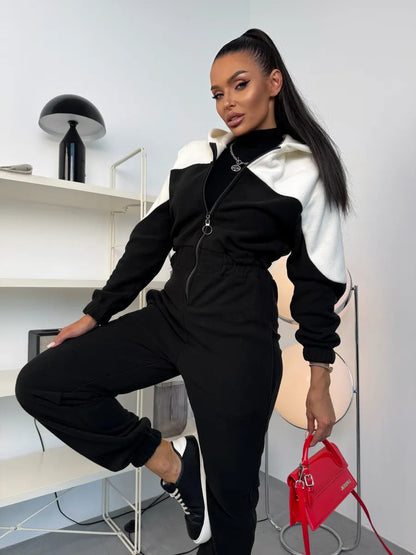 Damen Fleece-Overall mit Reißverschluss und Kapuze Eveloria