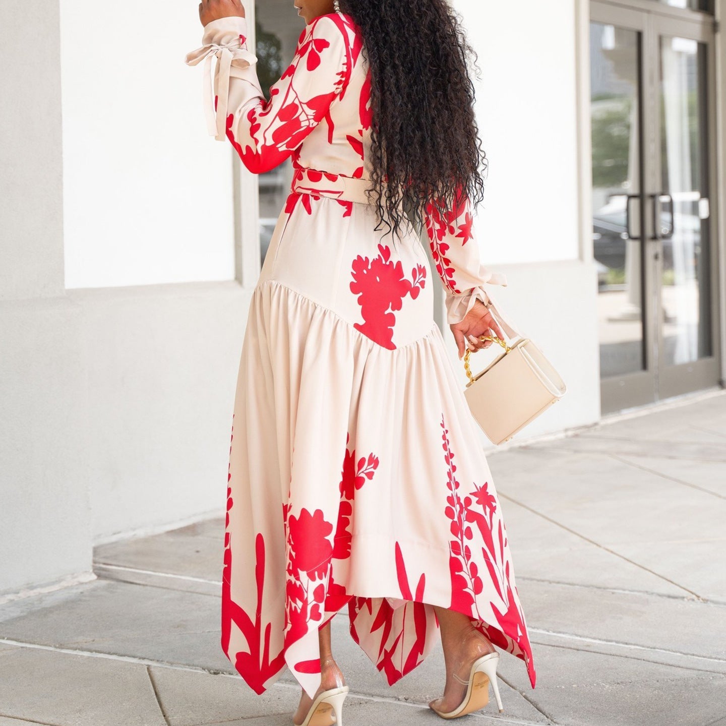 Damen Hemdkleid Rüschen Gürtel Detail Elegantes Blau