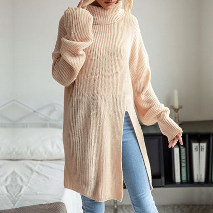 Damen Strickpullover Hochkragen Dekorativer Taillengürtel - Eveloria