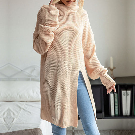 Damen Strickpullover Hochkragen Dekorativer Taillengürtel - Eveloria
