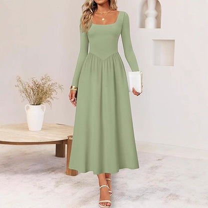 Damen Midi-Kleid mit Quadratausschnitt und langen Ärmeln Eveloria