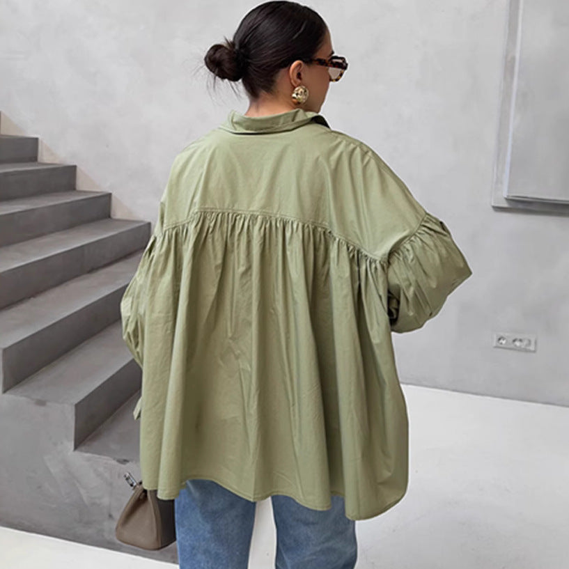 Damen Oversized Bluse Raffungen Eveloria
